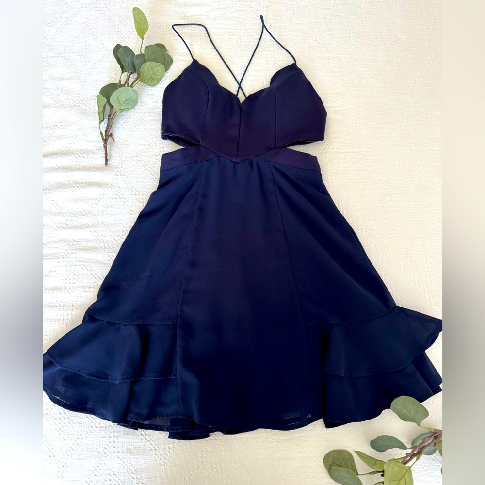 HELLOMOLLY Navy Open Back Spaghetti Strap Cocktail Dress
